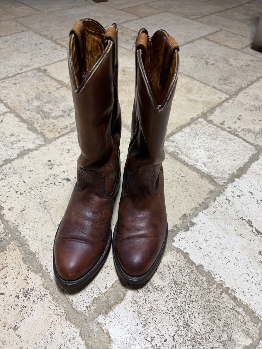 VTG Dodge City Leather Cowboy Boots Mens 7.5 EW Extra Wide Brown Western Roper